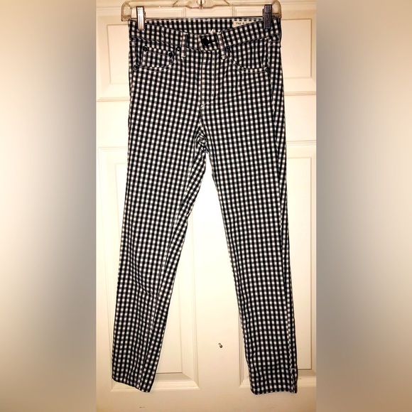 rag & bone NY Ashling 10 Inch Capri Jeans in Black/White Gingham Print size 24 - Picture 1 of 16